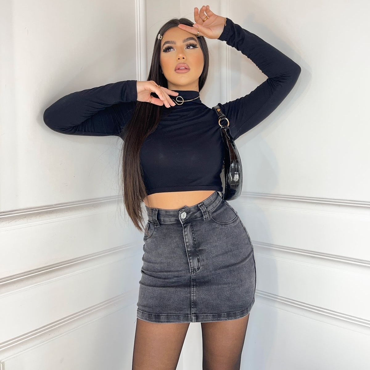 Saia jeans modelo tubinho new black