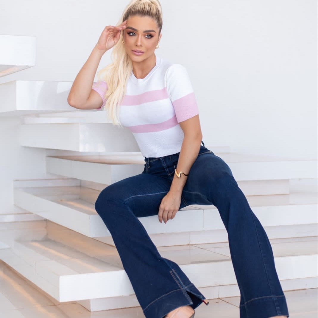 Blusinha listras em tricote modal