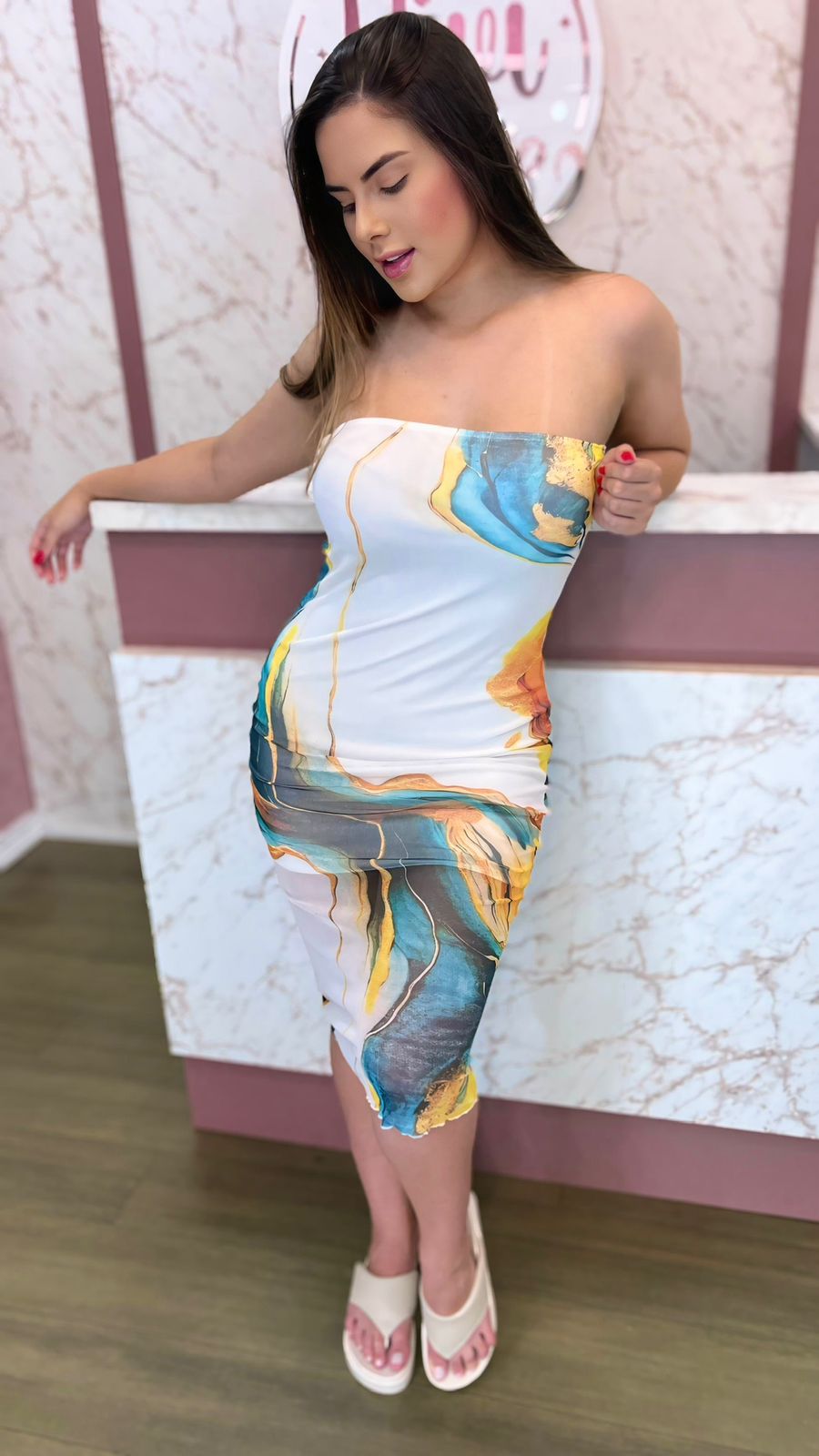 Vestido mídi em tule branco