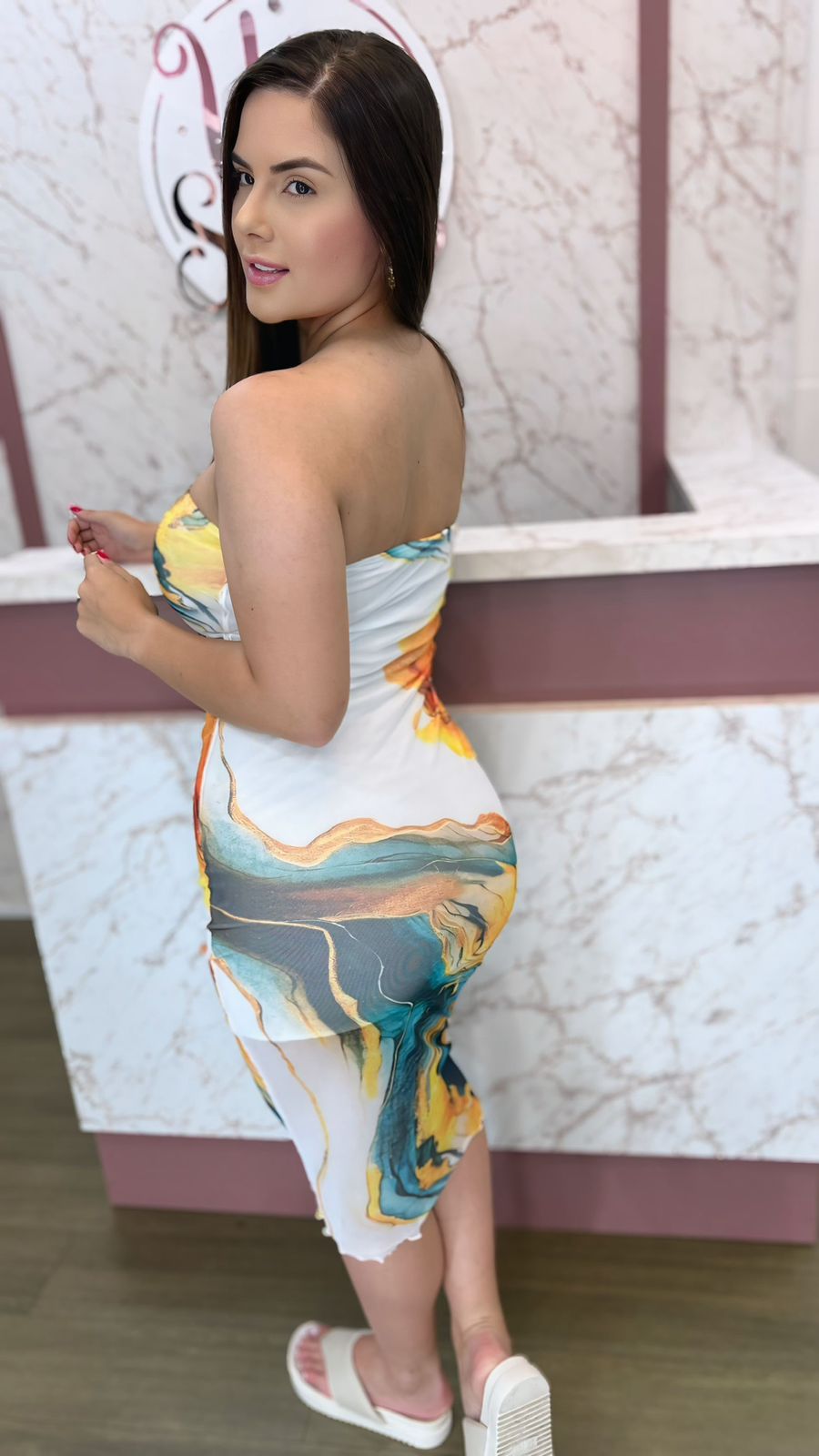 Vestido mídi em tule branco