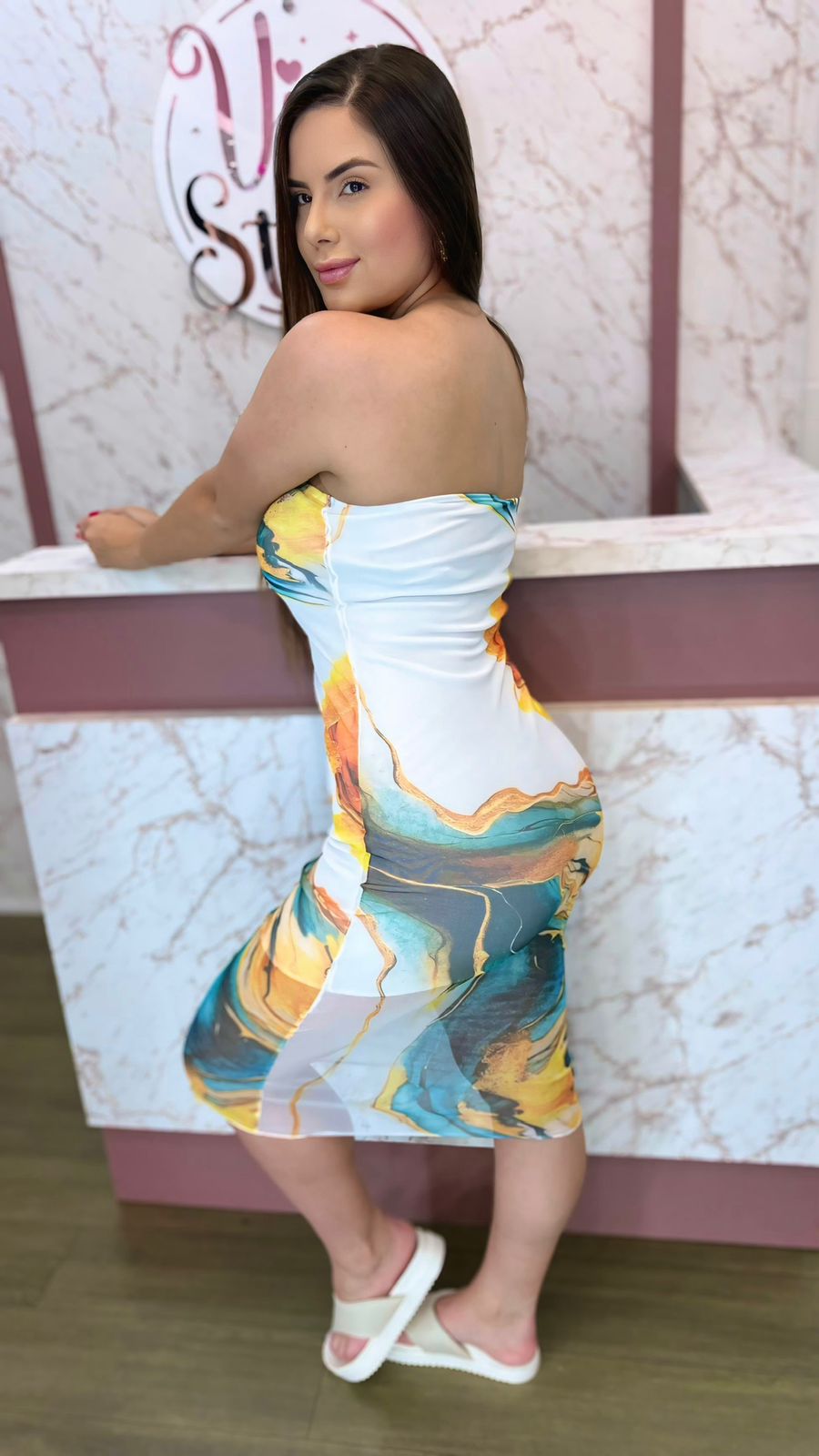Vestido mídi em tule branco