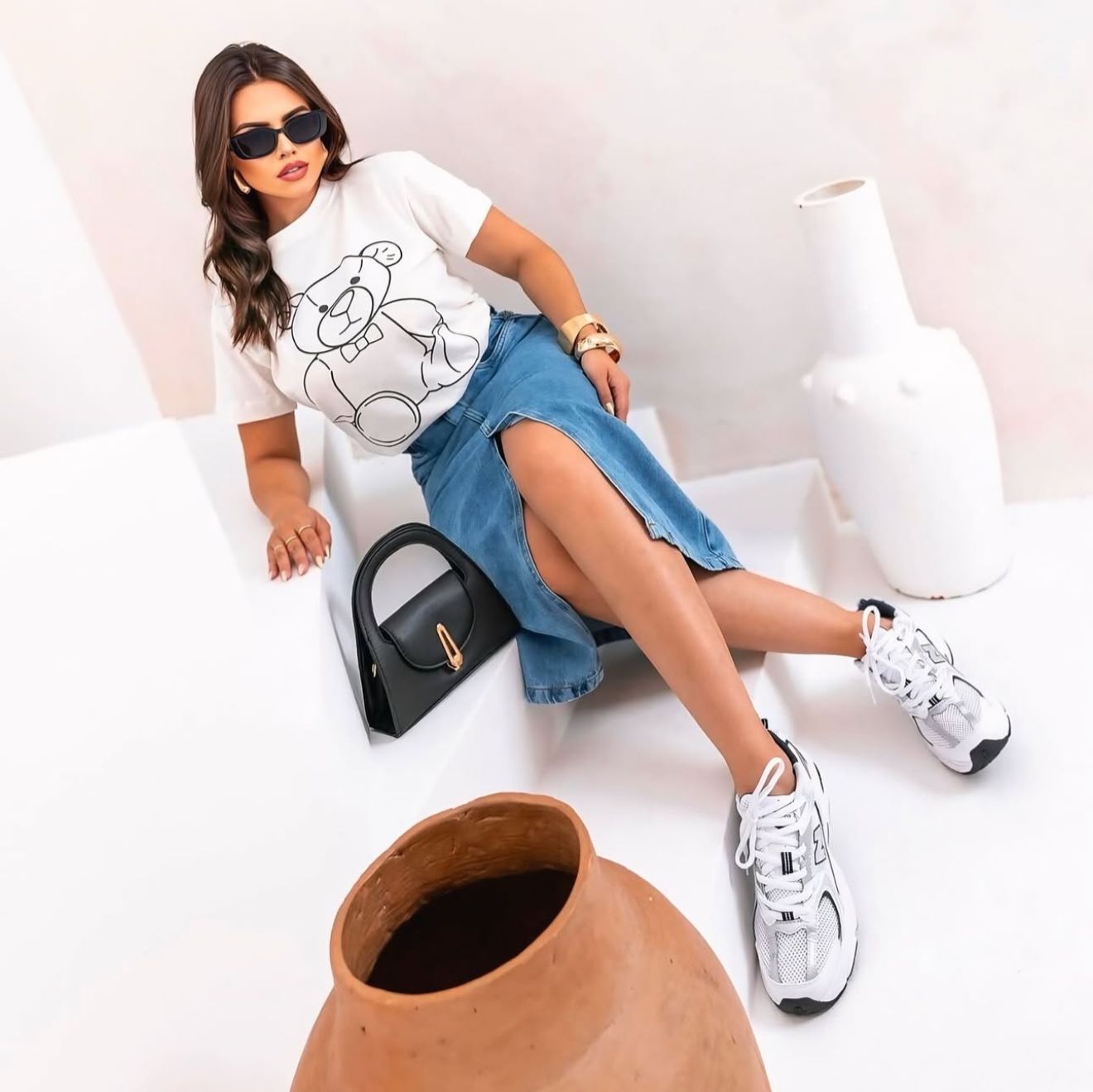 Saia Jeans Midi com fenda