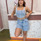 Conjunto bermuda e cropped jeans