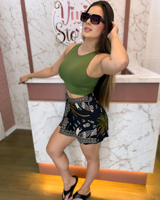 Shorts Saia marrom estampado