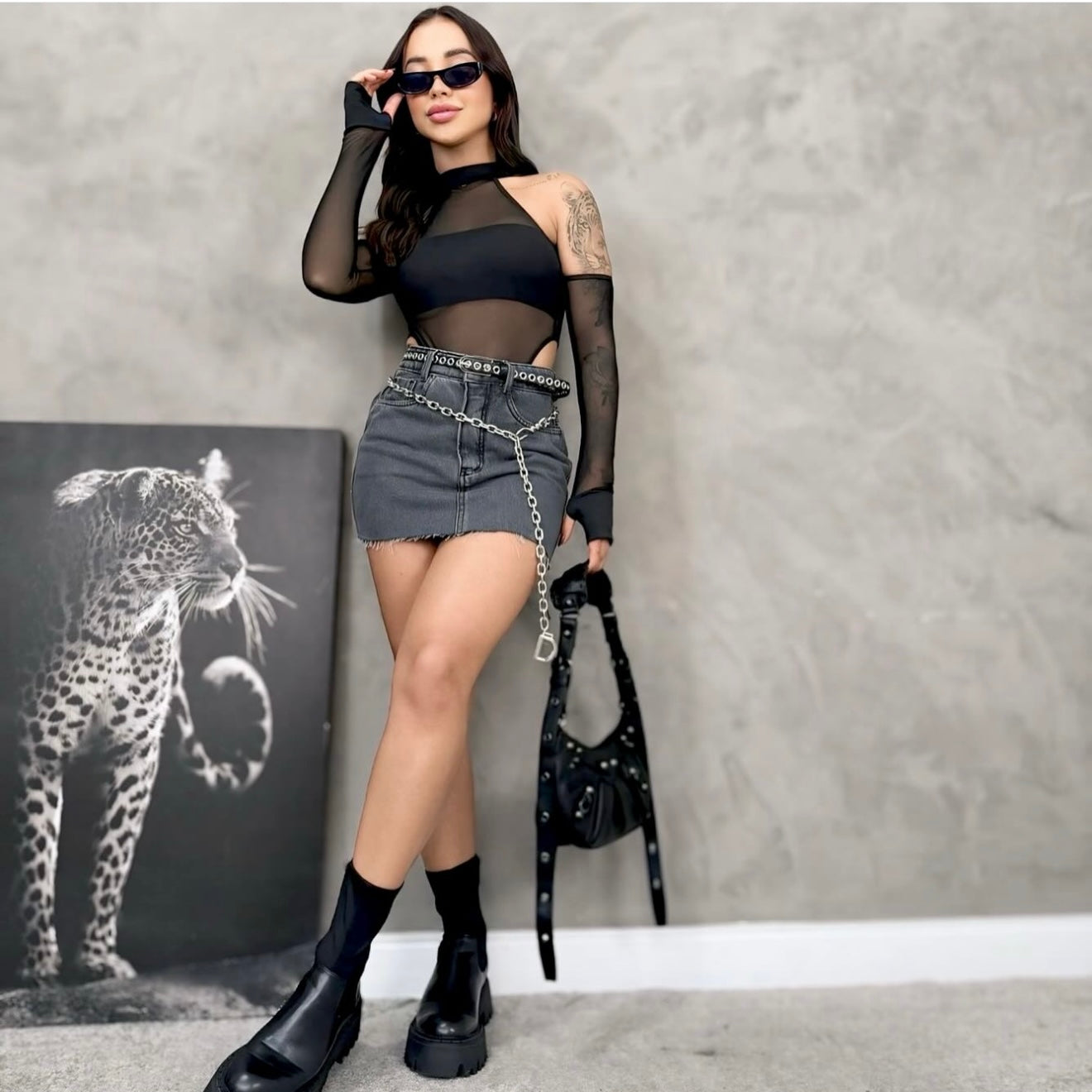 Body Patricia em tule manga longa com luva