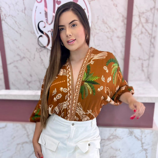 Body estampado estilo Farm Marrom