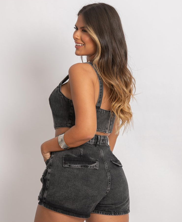Shorts Jeans Grafite
