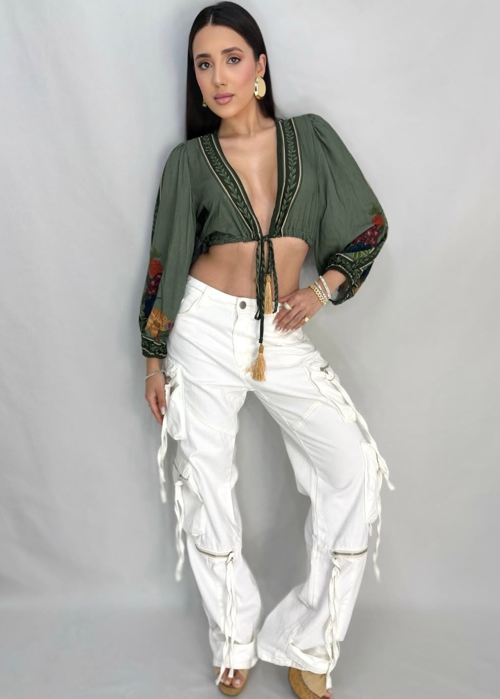 Calça cargo cordinha off witte...