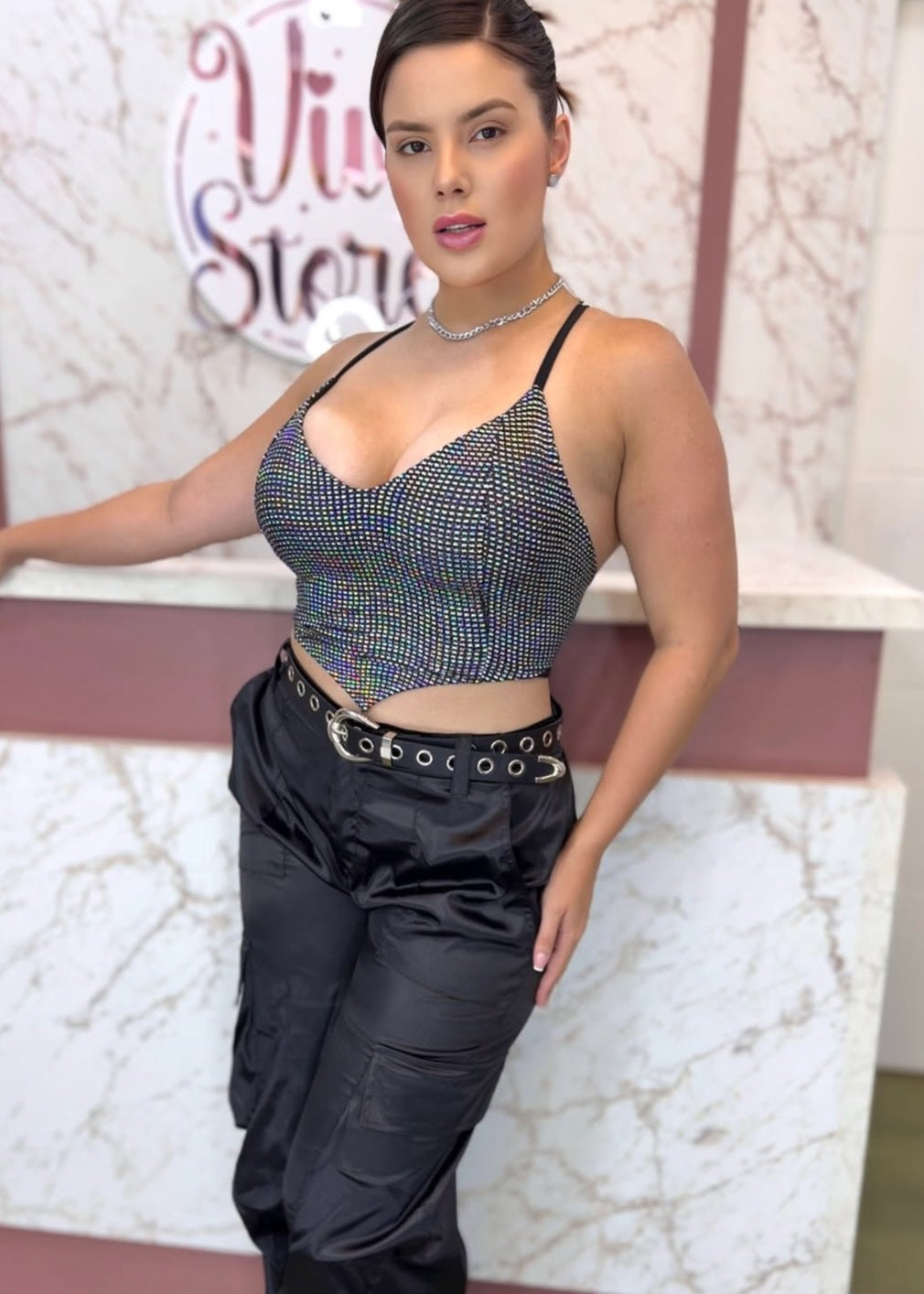 Cropped corset holofrafico