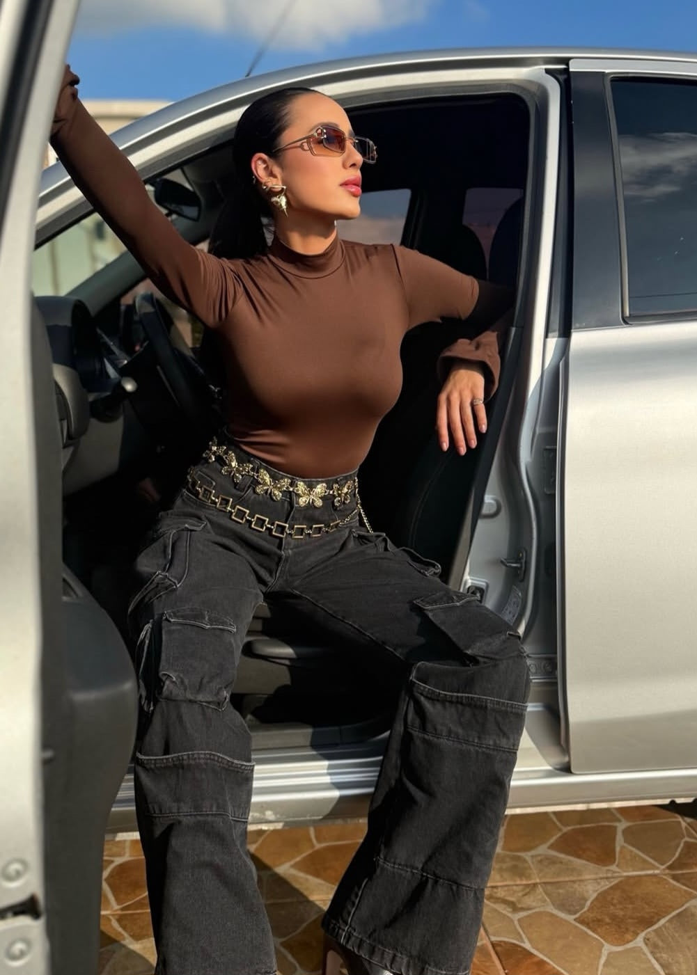 Calça cargo jeans preto estonado