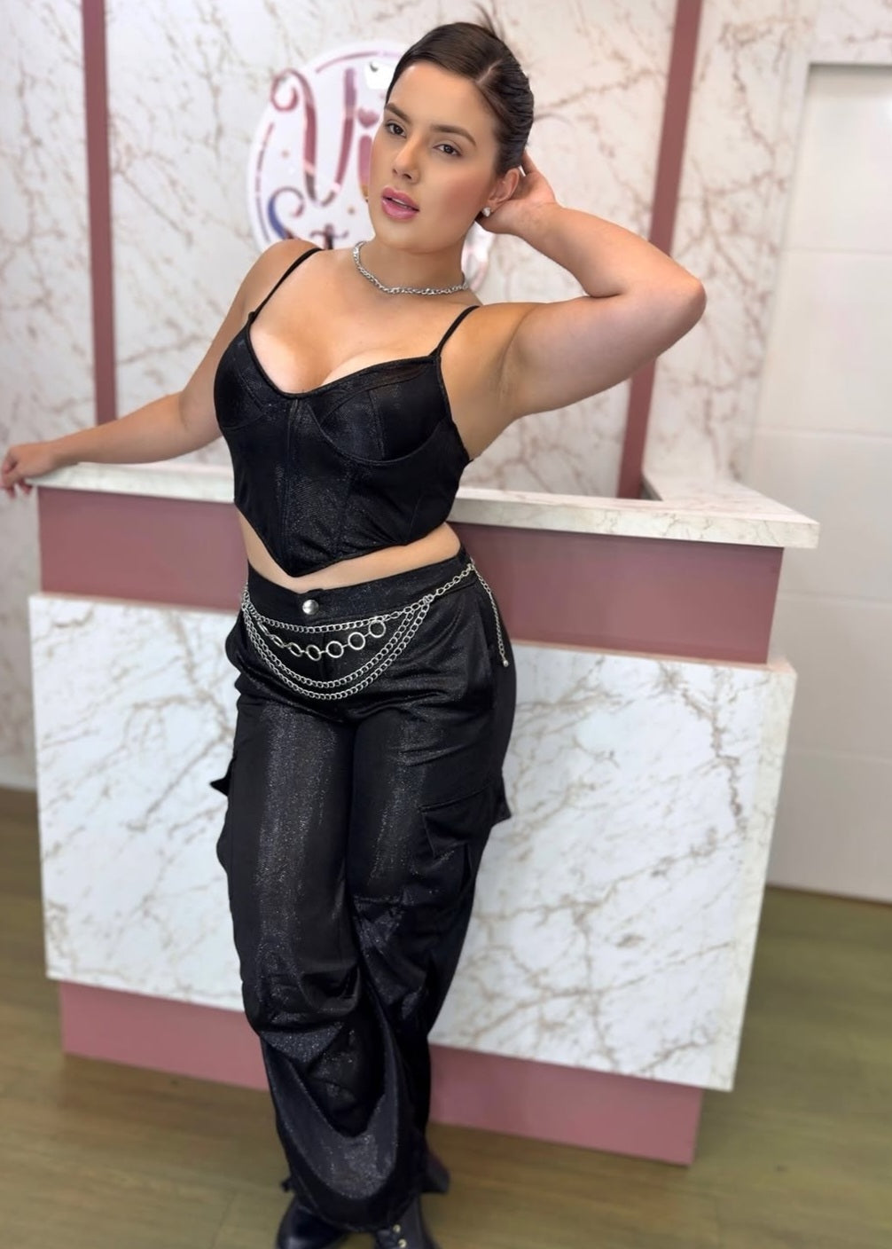 Corset cropped gloss preto