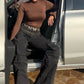 Calça cargo jeans preto estonado