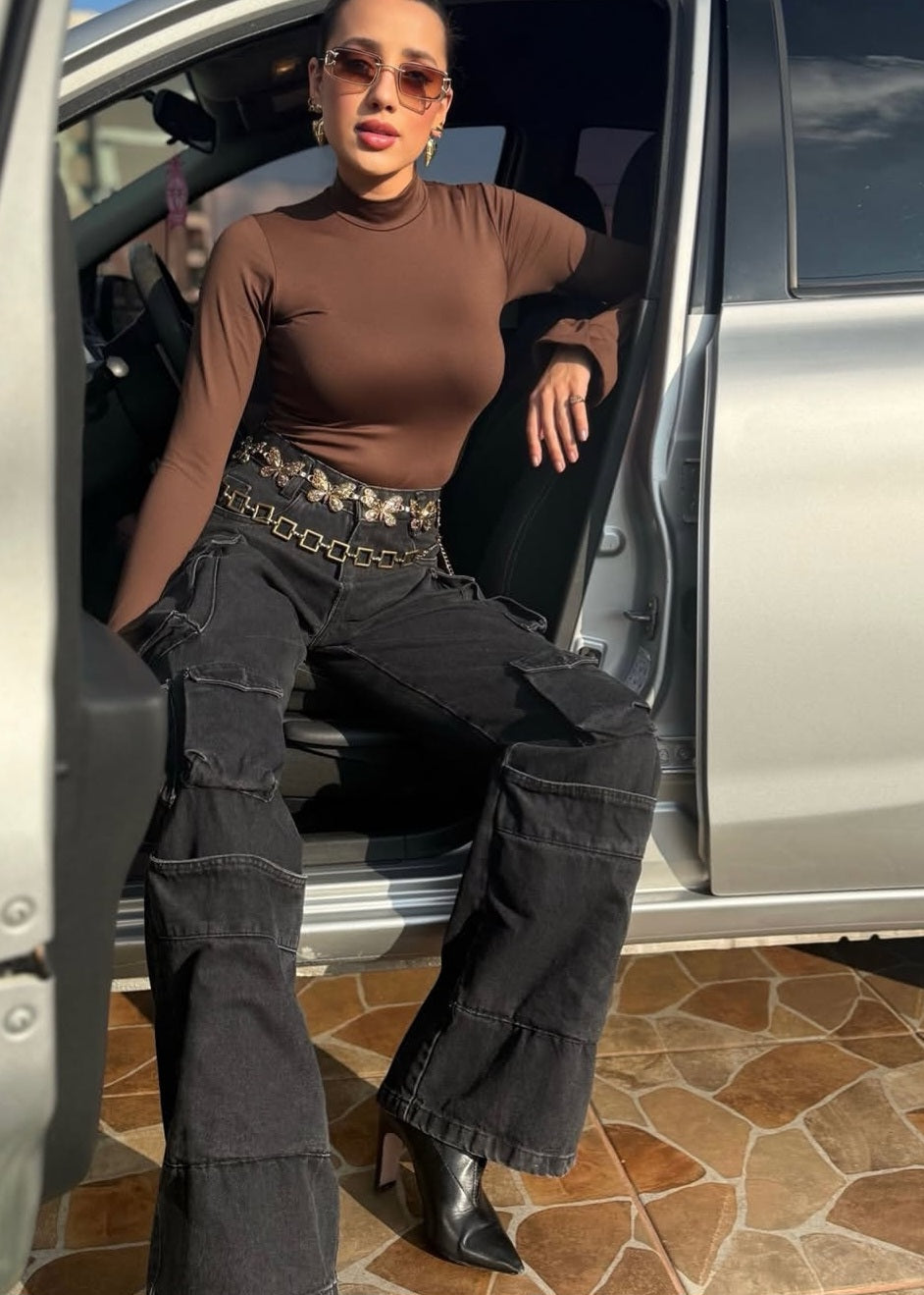 Calça cargo jeans preto estonado