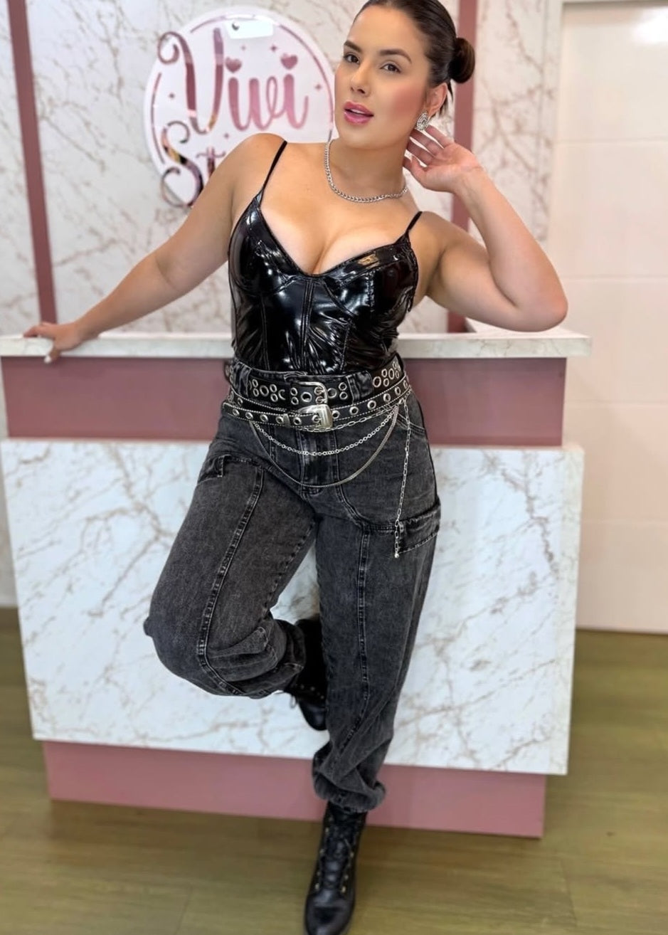 Calça jogger jeans grafite