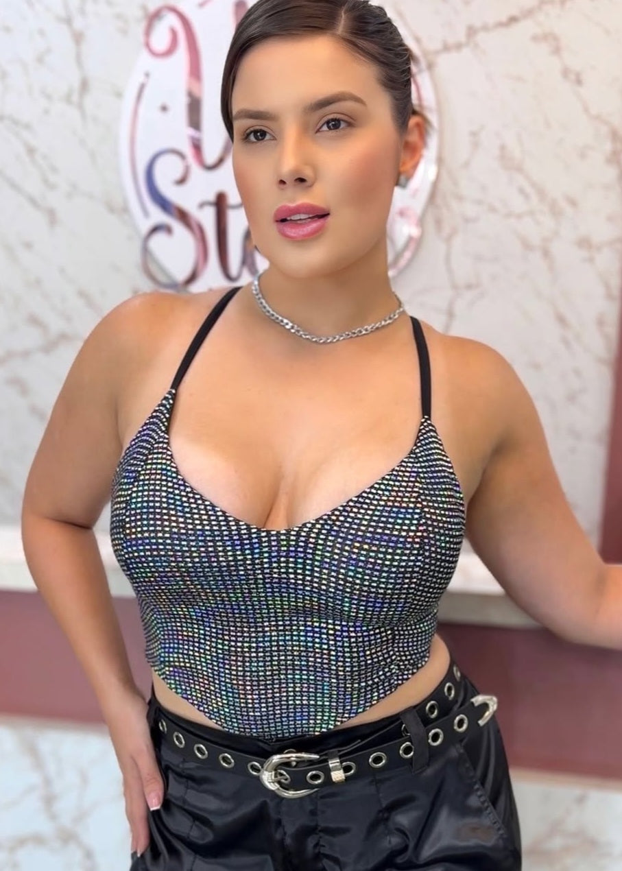 Cropped corset holofrafico