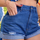 Shorts jeans barra dobrada