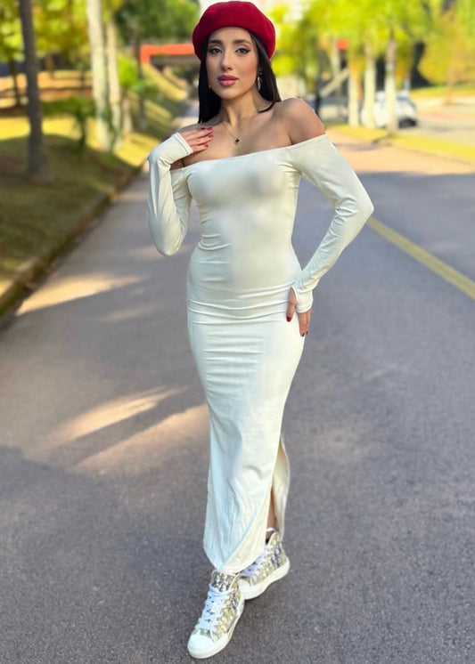 Vestido ombro a ombro com bojo