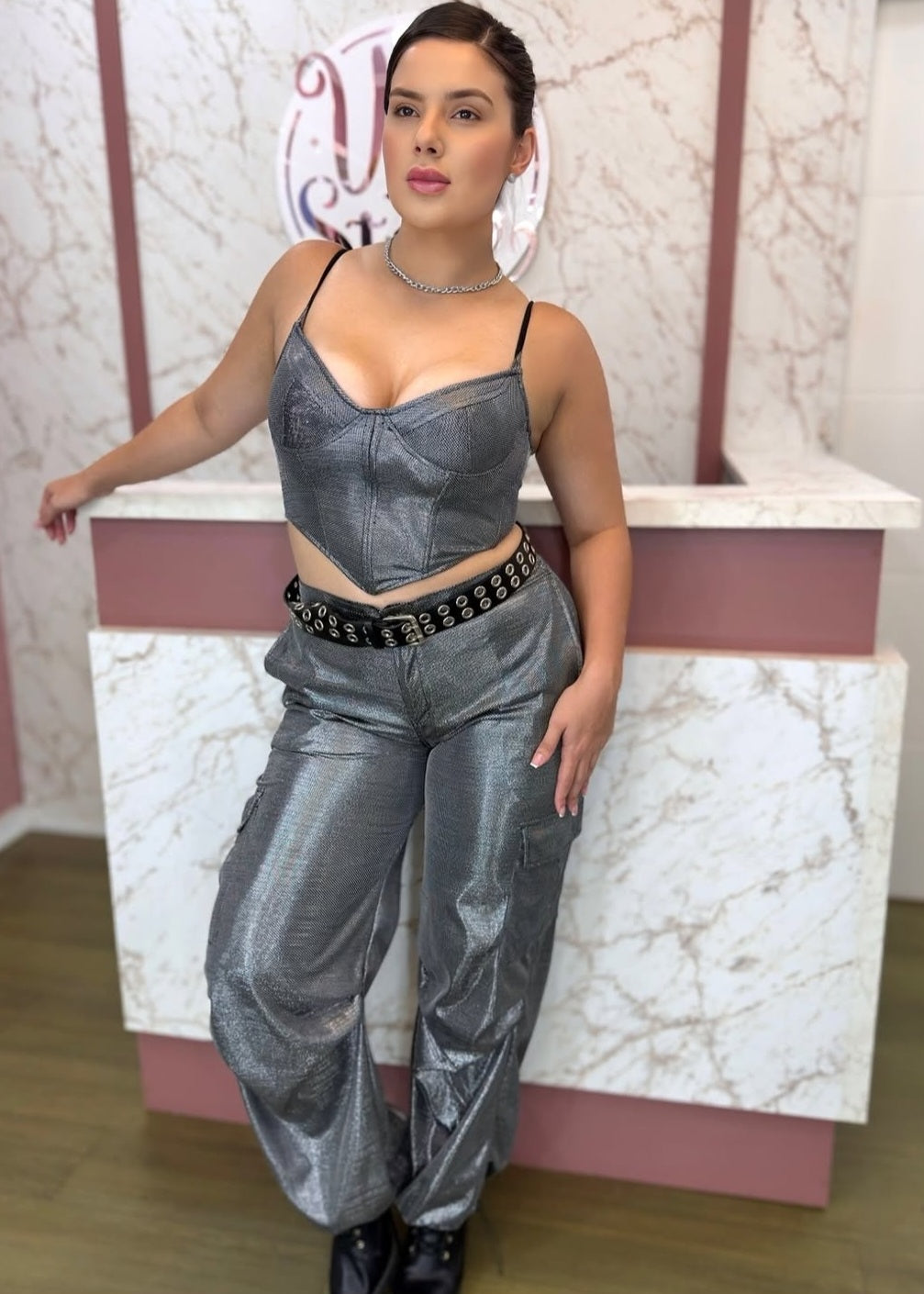 Calça gloss prata